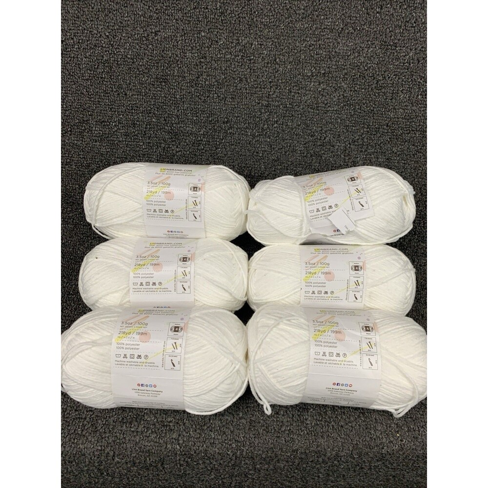 (lot Of 6) Lion Brand Yarn 215-100 Feels Like Butta Yarn White 3.5oz 218yds Each - Picture 4 of 9